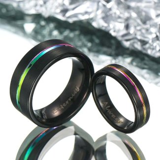 ?Paar?Schwarzer Regenbogen Wolfram Ring - Neonnacht