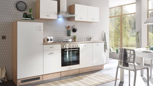 Küchenzeile 270 cm - weiss matt - Sonoma Eiche - inkl. Elektrogeräte - ANDY
