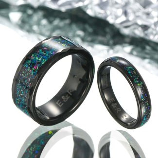 ?Paar?Wolfram Ring mit Opal Inlay - Grün Erz Galaxie