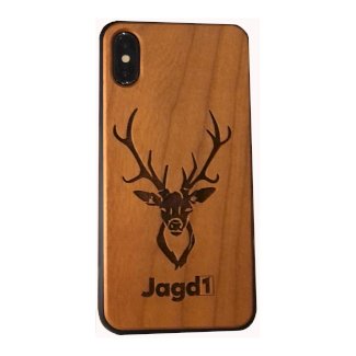 Jagd1 Handyhülle aus Holz mit Hirschmotiv Schwarz / Braun   Modell: iPhone Xr