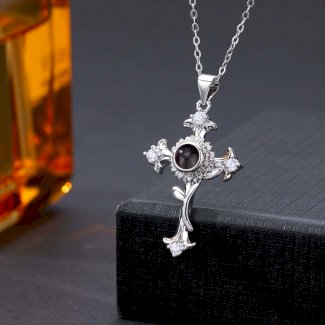 Foto Projektion Halskette mit Bild im Stein - Sonnenblume Kreuz