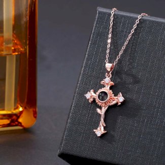 Foto Projektion Halskette mit Bild im Stein - Sonnenblume Kreuz