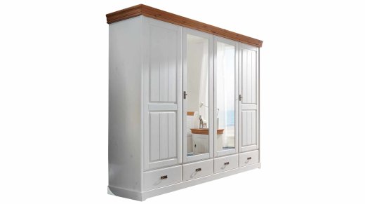 Kleiderschrank Spiegel - Kiefer Massivholz weiß - 255 cm - MATILDA