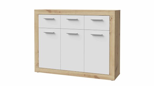 Kommode Artisan Eiche - weiß 118 x 92 cm 3-türig - BACCIO