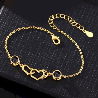 Foto Projektion Armband mit Bild im Doppel Stein - Ineinandergreifende Herzen