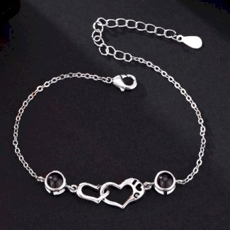 Foto Projektion Armband mit Bild im Doppel Stein - Ineinandergreifende Herzen