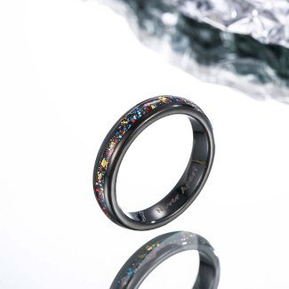 ?Paar?Wolfram Ring mit Gold Blatt und Sandstein - Künstlerische Inspiration