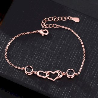 Foto Projektion Armband mit Bild im Doppel Stein - Ineinandergreifende Herzen