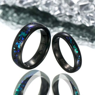 ?Paar?Wolfram Ring mit Opal Inlay - Grün Erz Nacht