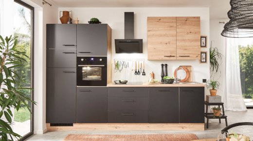 Küchenzeile - schwarz matt - 310 cm - inkl. Elektrogeräten - LAUREEN