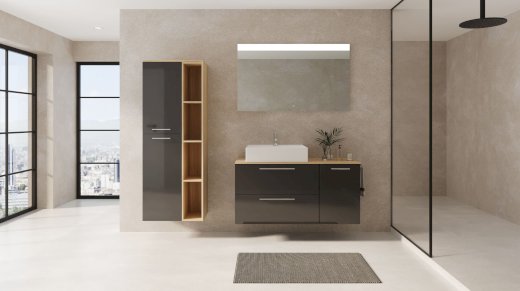 Badmöbel-Set grau hochglanz - 3 Teile - Waschtisch 120 cm - FRANKA