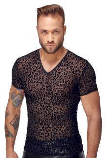 Shirt aus feinem Powernet mit Leo-Samtflockprint